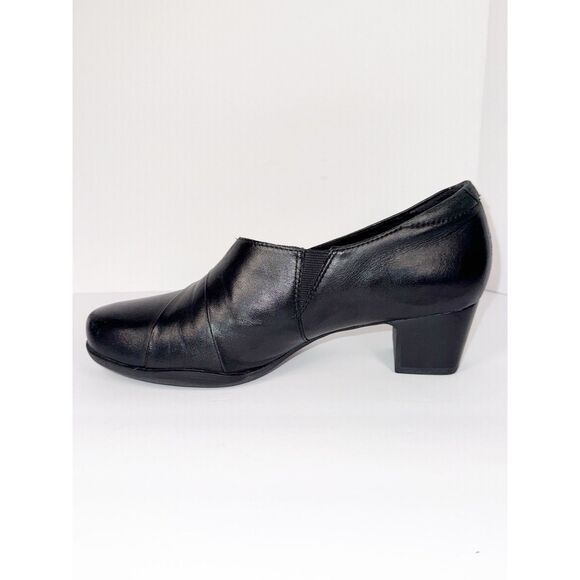 Clarks Rosalyn Adele Black Leather Shootie Block Heel Bootie Pump Office Sz 8 - Picture 10 of 14